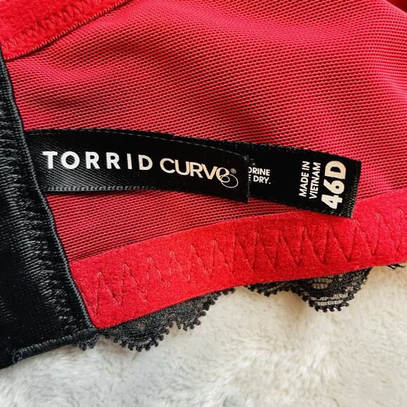 Torrid Curve Removable Strap Push Up Bra Womens 46D Red Black Lace Underwire - Picture 5 of 8